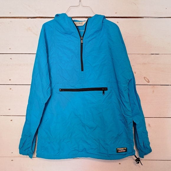 Vintage L.L. Bean Womens Teal 1/4 Zip Pullover Hooded Rain Jacket Size Small - Picture 1 of 6